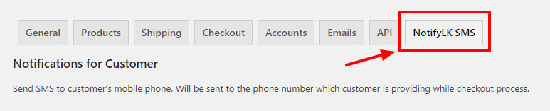 Notify.LK SMS Gateway - WooCommerce Options Tab
